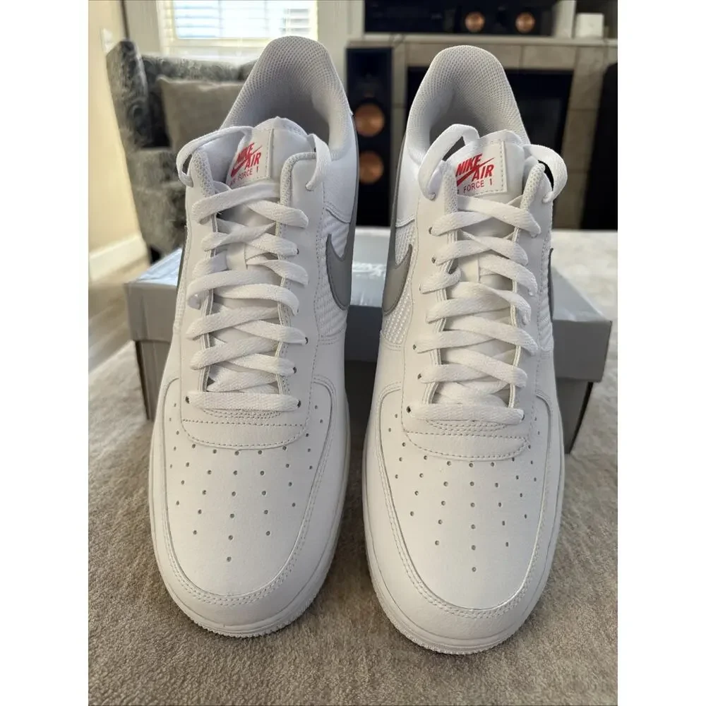 Nike Air Force 1 '07 White Wolf Grey Picante Red Shoe FD0666-100 Men's Size 14